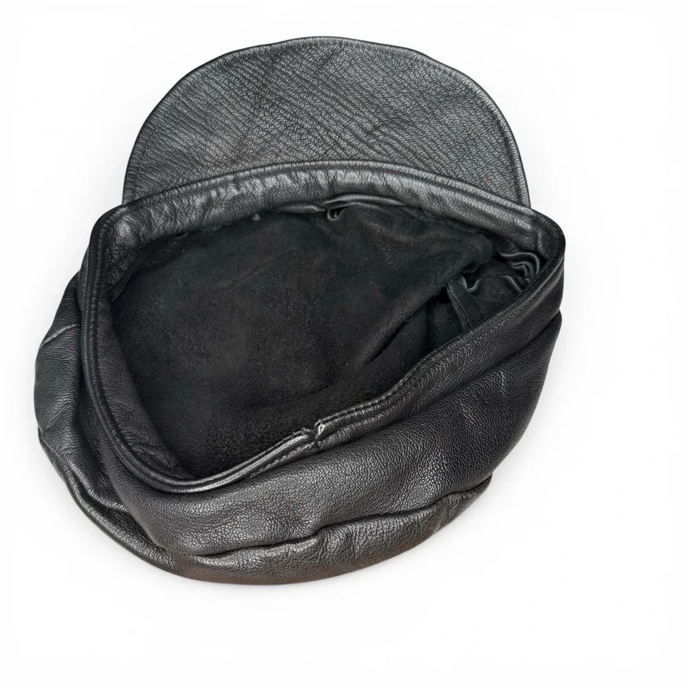 Vintage Champlain Leather Newsboy Greek Fisherman Hat Black USA Large